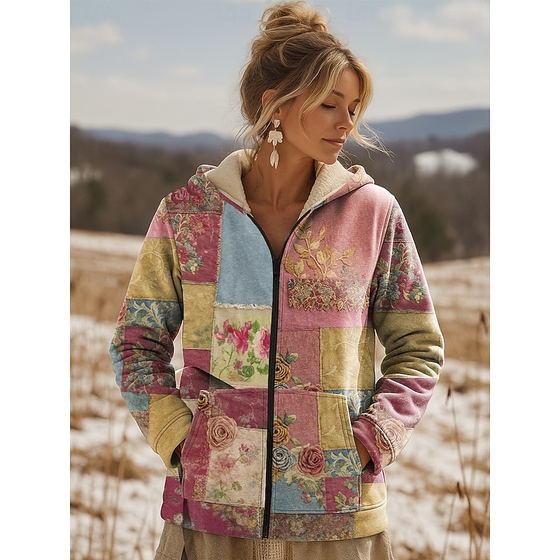 Women's Pullover Hoodie Sweatshirt Floral Casual Long Sleeve Hooded Regular Tops Casual Sports Pocket Light Green Pink Khaki Fall Winter3