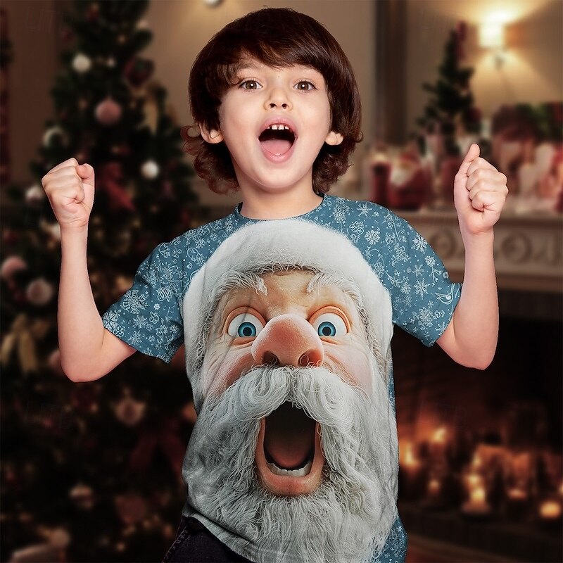 Christmas Boys' 3D Santa Claus T shirt Tee Short Sleeve Summer Spring Fashion Basic Kids 4-12 Years Crew Neck Outdoor Casual Daily Regular Fit3