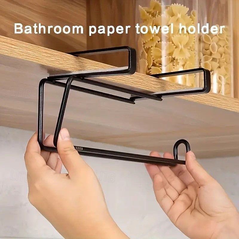 Hole-Free Wall-Mounted Paper Towel Holder, Space-Saving Design for Kitchen and Bathroom, Modern Minimalist Style, Easy Installation