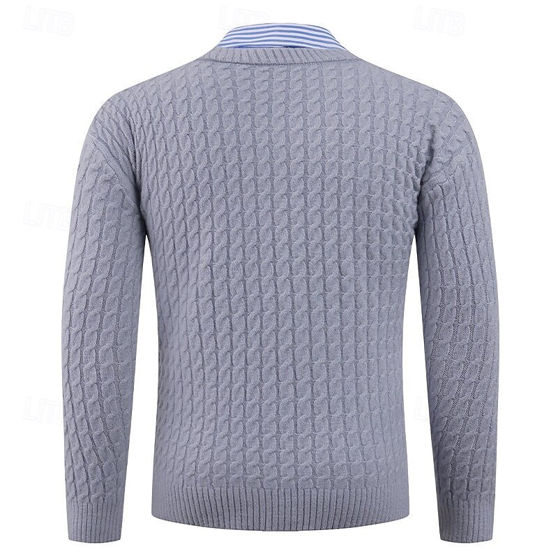Men's Pullover Sweater Jumper Knit Sweater Ribbed Knit Regular Tops 2 in 1 Knitted Plain Lapel Fashion Basic Vacation Daily Wear Clothing Apparel Fall Winter Black White M L XL2
