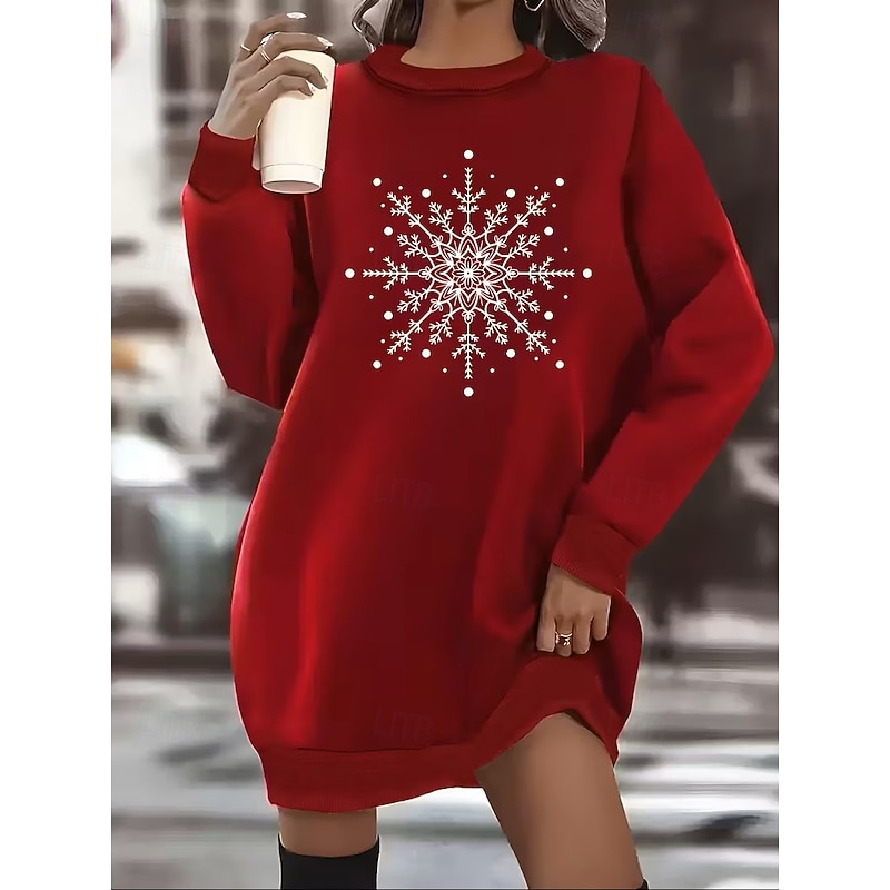 Women's Black Red khaki Fall Winter Mini Dress Shift Dress Athletic Dress Vacation Casual Outdoor Vacation Home Loose Fit Geometric Plaid Color Block Crew Neck3