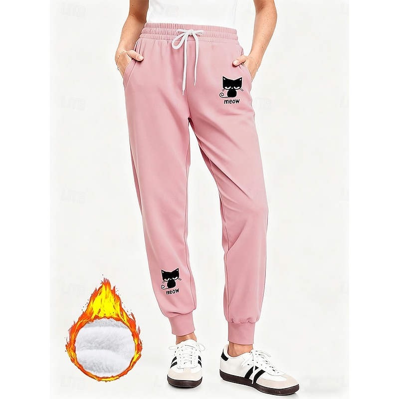 Women's Sweatpants Fleece Pants Joggers Vintage Casual Full Length High Waist Graphic Letter Drawstring High Elasticity Formal Outdoor Vacation Dark Pink Black Pink Red Fall Winter Regular Fit2