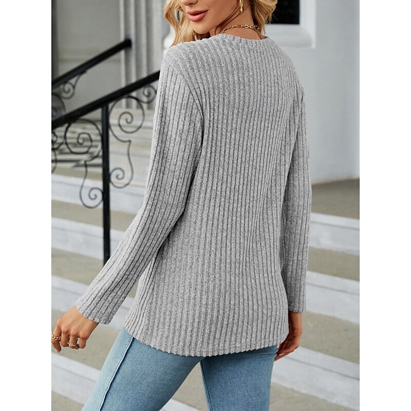 Women's Blouse Solid Color Stylish Casual Long Sleeve Crew Neck Regular Tops Daily Buttons Black Army Green Red Blue Gray Spring Fall Winter4