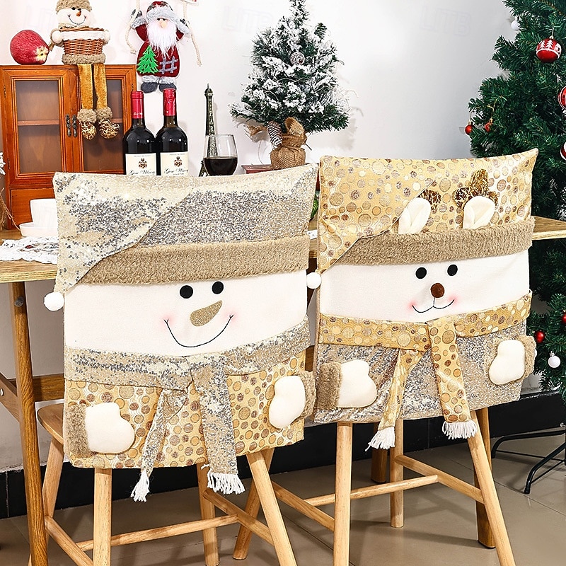 New Christmas Chair Covers, Santa Claus Chair Slipcovers with Gold Sequins, European Style Dining Chair Decoration for Holiday Party4