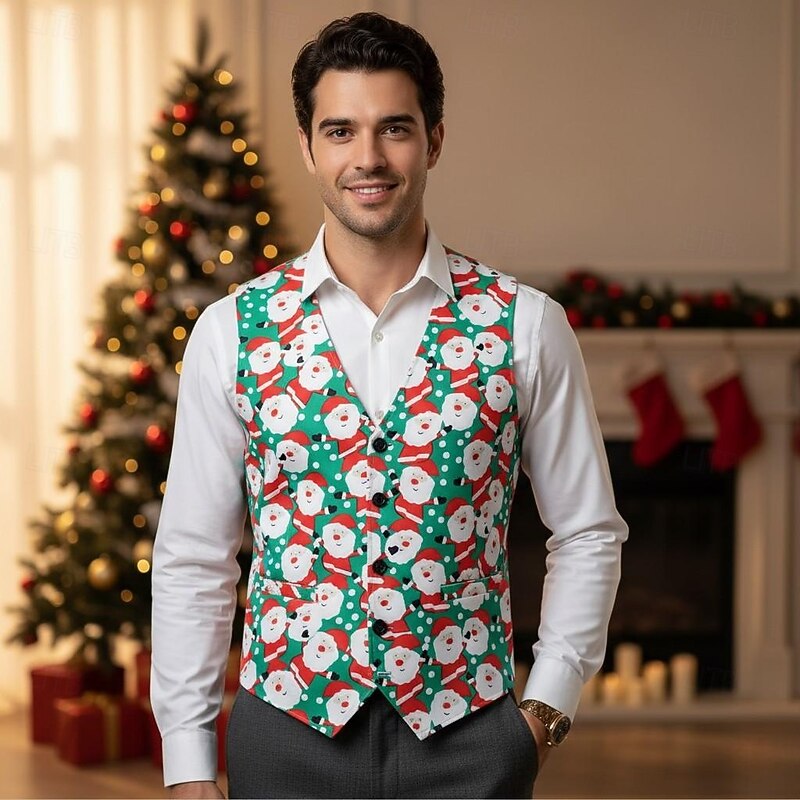 Santa Claus Christmas Party Suit Three Piece Suit Blazer Men's Funny Christmas Lights Pattern Fancy Dress Adults Christmas New Year Party Trousers waistcoat Suit3