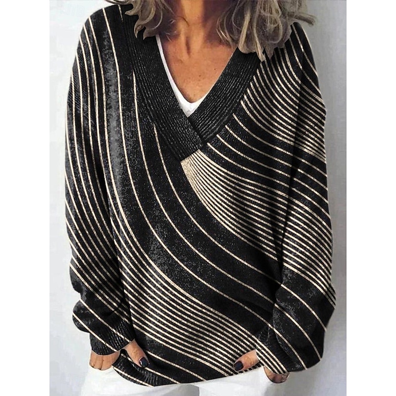 Women's Sweater Casual Soft Floral Graphic Ribbed V Neck Knitted Long Sleeve Regular Tops Knit Outdoor Daily Weekend Black Yellow Fall Winter3