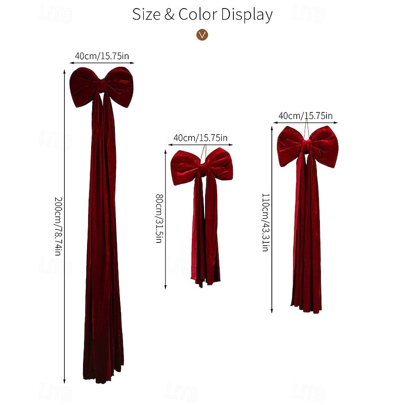 Christmas Extra Large Velvet Bows Christmas Tree Topper Burgundy Holiday Decoration Hanging Ornament for Xmas Tree, Festive Bow for Home Party Decor4