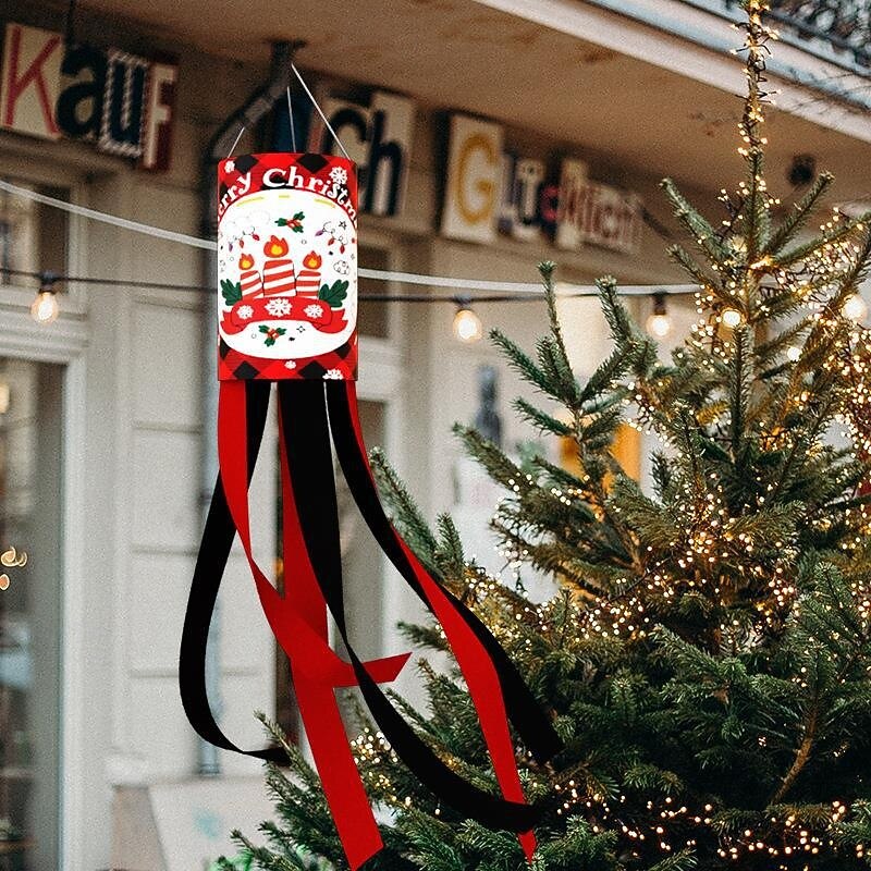 New Christmas Windsock Flag Outdoor Hanging Banner, Yard Garden Holiday Decoration, Wind Chime and Hanging Flag Ornament
