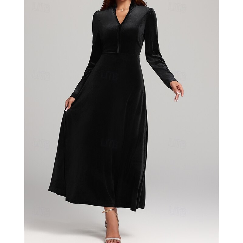 Women's Midi Dress Black Dress Casual Dress Elegant Fashion Modern Outdoor Daily Evening Party Regular Fit Plain Long Sleeve V Neck Black Spring Winter Autumn3