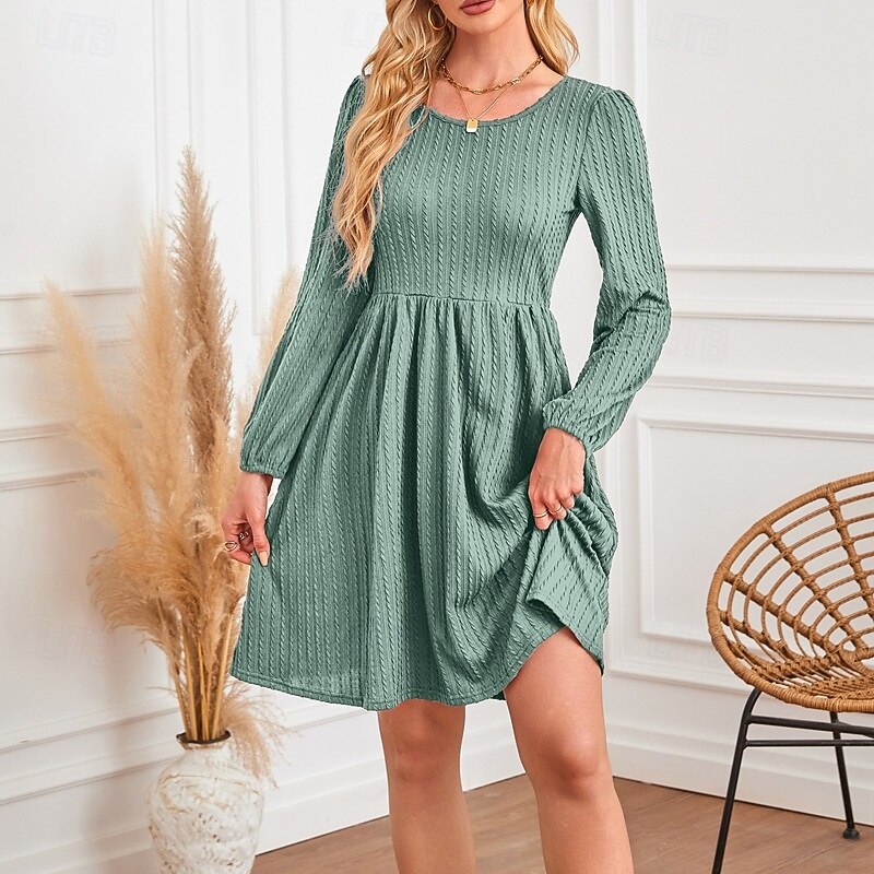 Women's Mini Dress Casual Dress Elegant Fashion Classic Outdoor Daily Going out Regular Fit Plain Long Sleeve Crew Neck Black Pink Wine Brown Spring Autumn4