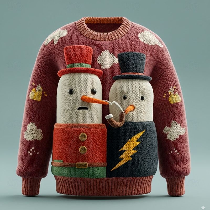 Ugly Christmas Sweater Men's Snowman Pullover Sweater Jumper Knitwear Crewneck Casual Vacation Daily Festival 3D Print Keep Warm Long Sleeve Spring Fall Winter Black Red Green2