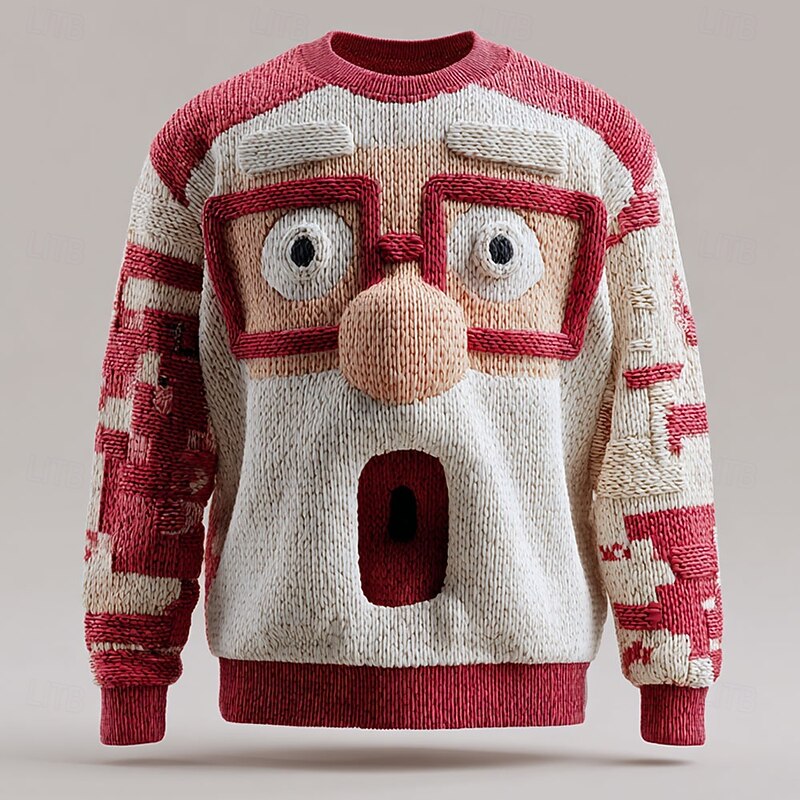 Ugly Christmas Sweater Men's Santa Claus 3D Cartoon Pullover Sweater Jumper Knitwear Crewneck Casual Vacation Daily 3D Print Knitting Keep Warm Long Sleeve Spring Fall Winter Red -1 Red -2 Blue