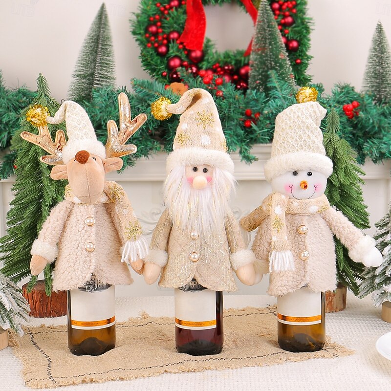 Christmas Santa Doll Wine Bottle Cover Cute Red Wine Bottle Decorative Sack Holiday Table Party Festive Home Decoration Christmas Gift Accessories Bag