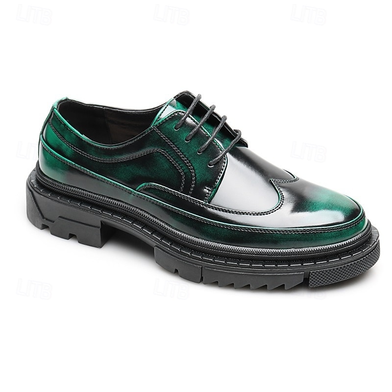 Men's Green Patent Faux Leather Dress Shoes – Glossy Lace-Up Oxford Style for Formal Events, Business Meetings and Weddings4