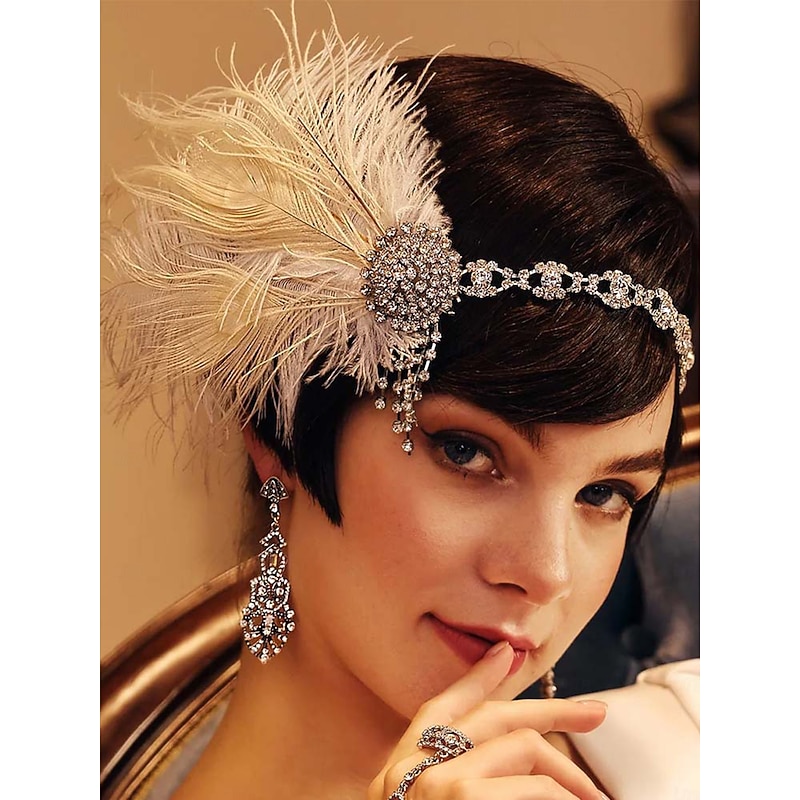 Women's 1920s Feather Rhinestone Headband - Gatsby Flapper Hair Accessory for Ballroom Dance, Cocktail Party and Vintage Themed Events2