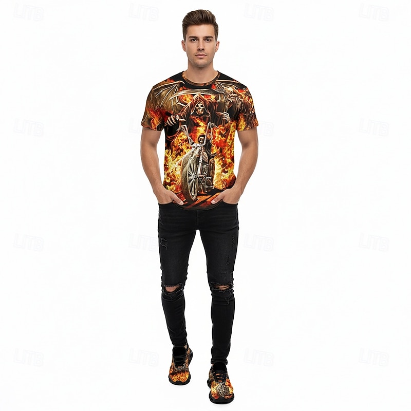 Men's Halloween Flame Skull Sneakers – Scary Horror Graphic Running Shoes for Costume Party, Nightclub, Themed Events and Streetwear3