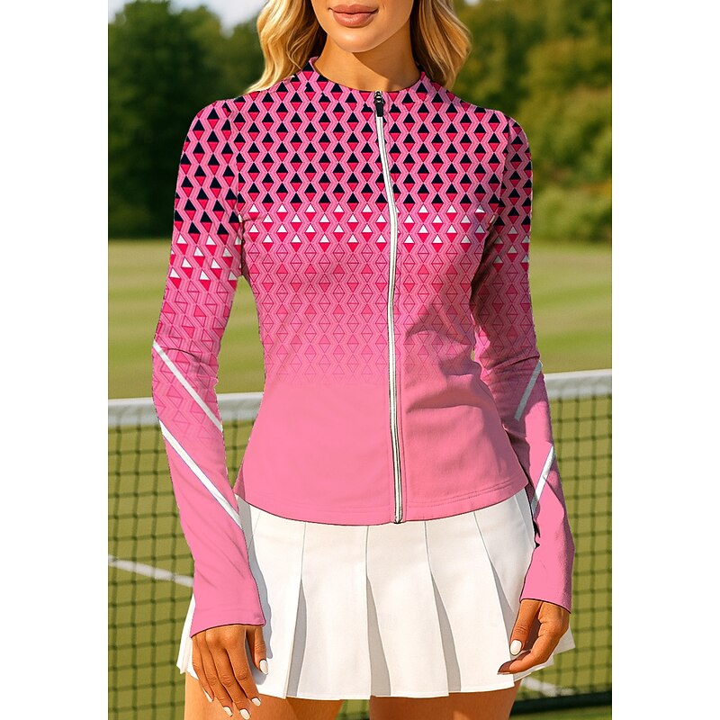 Women's Geometric Gradient Tops Sport Shirt Tennis Shirt Tennis Top Long Sleeve Zipper Floral UPF50+ UV Resistant High Elasticity Moisture Wicking Breathable Volleyball Tennis Golf Round Stand Collar4