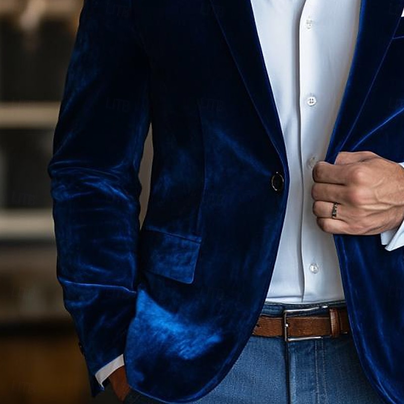 Men Winter Coat Velvet Blazer Formal Daily Classic Fall & Winter Velvet Solid Color Single Breasted One-button Blazer Burgundy Royal Blue Dark Green2
