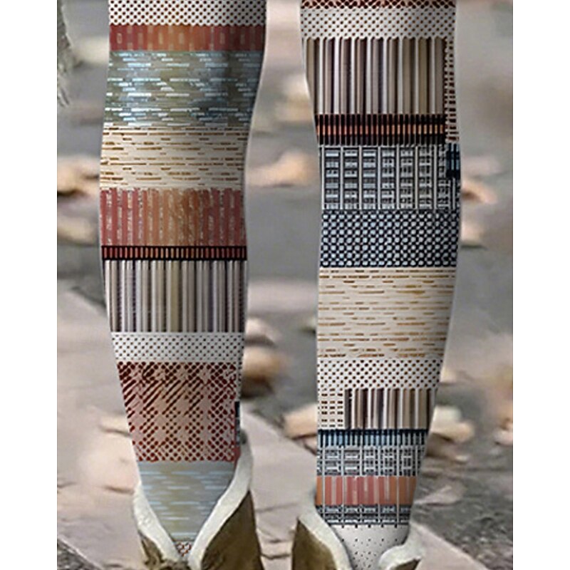 Women's Pants Trousers Leggings Cozy Leggings Casual Boho Full Length High Waist Geometic Elastic Waist Print Breathability Comfortable Stretchy Vacation Street Daily Wear Khaki Summer Spring Fall4