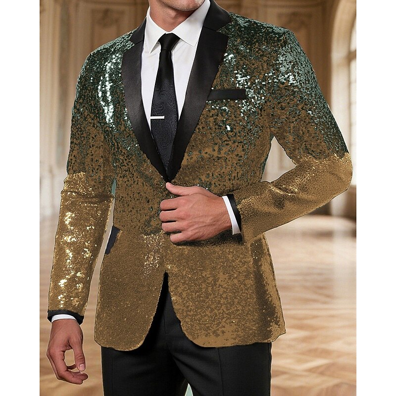 Men's Blazer Business Cocktail Party Wedding Party Fashion Casual Spring Fall Polyester Gradual Sequins Pocket Comfortable Single Breasted Blazer Blue Purple Gold Green2