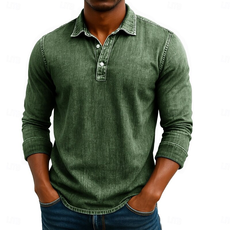 Men's Polo Shirts Golf Polos Shirts Business Casual Lapel Classic Long Sleeve Vintage Solid Color Vintage Style Winter Spring &  Fall All Seasons Regular Fit Black Brown Green Light Blue Purple Navy2