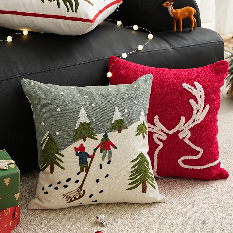 Christmas Decorative Throw Pillow Cover, Snowflake Reindeer Cushion Case, Holiday Home Decor Pillow for Sofa, Bed and Living Room2