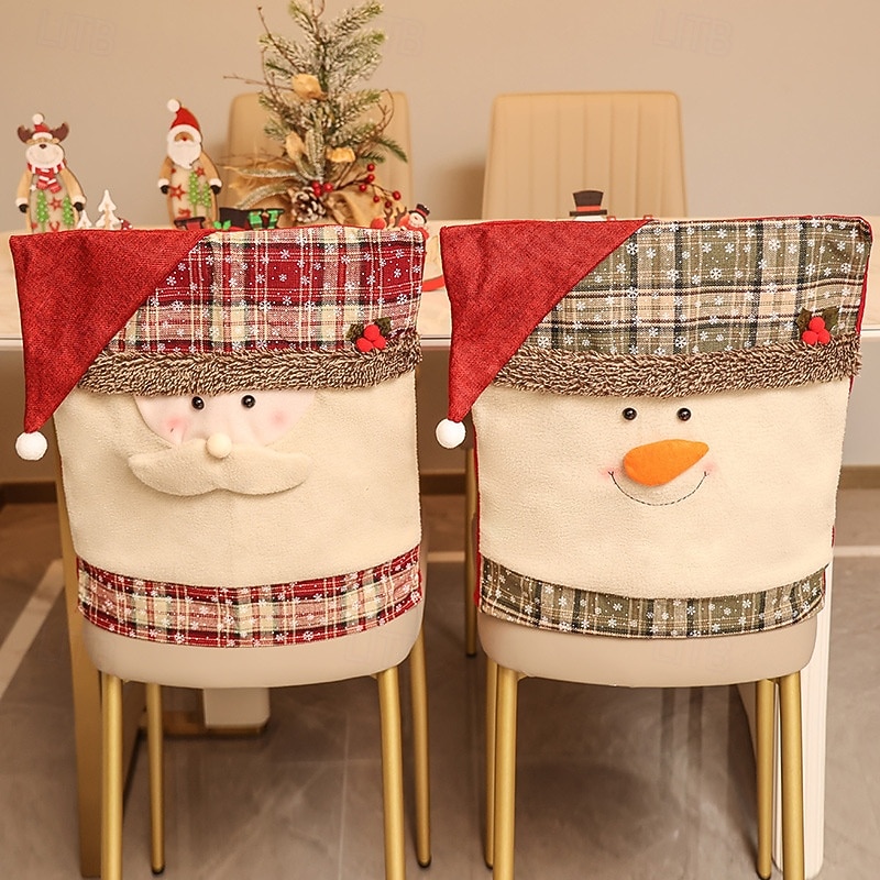 Christmas Chair Covers with Santa Claus Hat Design, Cartoon Santa with Snowflake Pattern, Festive Holiday Chair Slipcovers for Home Decoration and Dining Room4