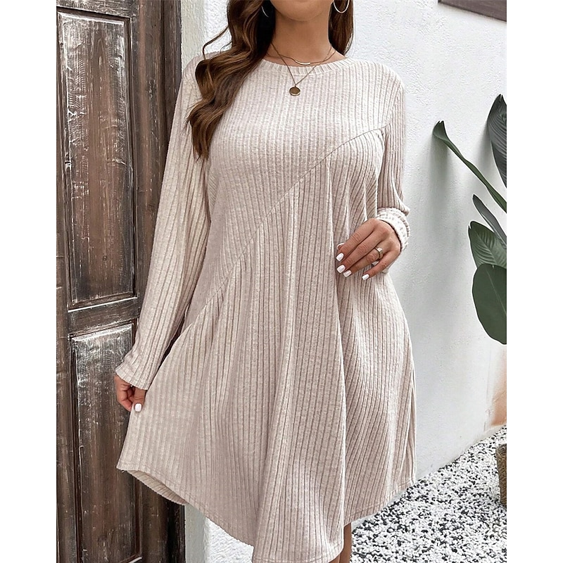 Women's Mini Dress Casual Dress Elegant Fashion Modern Outdoor Daily Going out Regular Fit Plain Long Sleeve Crew Neck Apricot Spring Autumn3