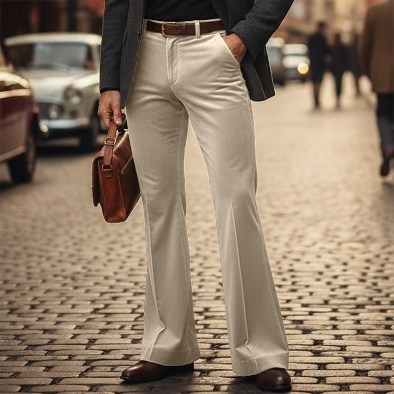 Men's Trousers Dress Pants Bell Bottom Flared Pants Velvet Pants Pocket Plain Comfort Breathable Full Length Formal Outdoor Party Fashion Streetwear Royal Blue Green Inelastic4