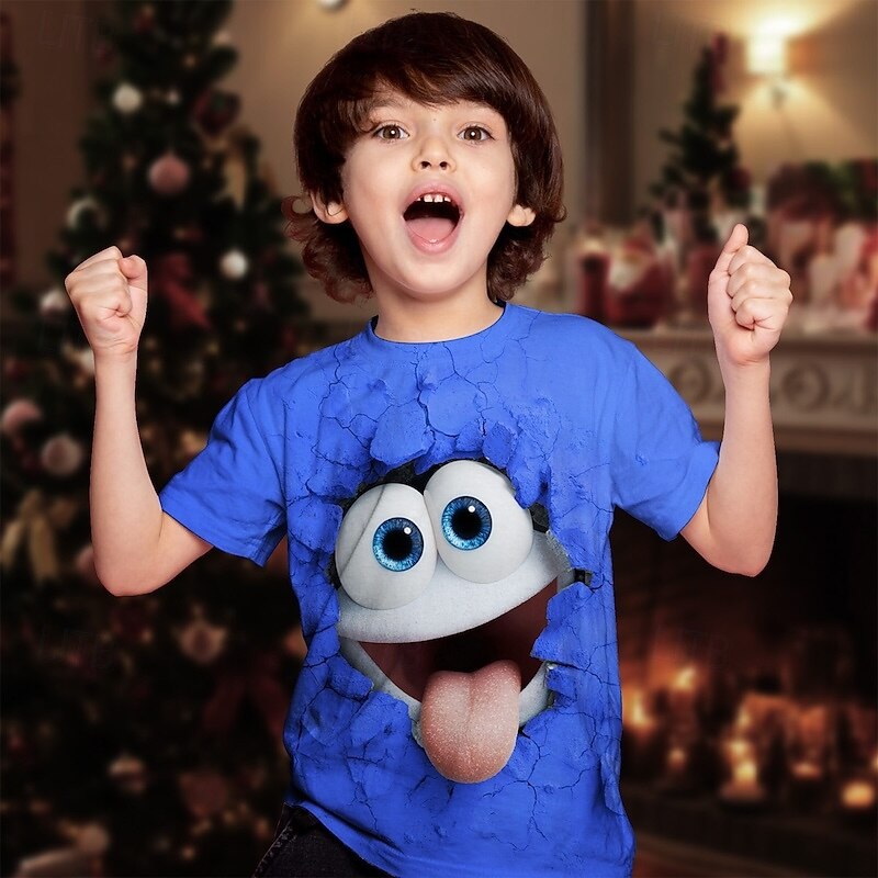 Christmas Boys' 3D Cartoon T shirt Tee Short Sleeve Summer Spring Fashion Basic Kids 4-12 Years Crew Neck Outdoor Casual Daily Regular Fit