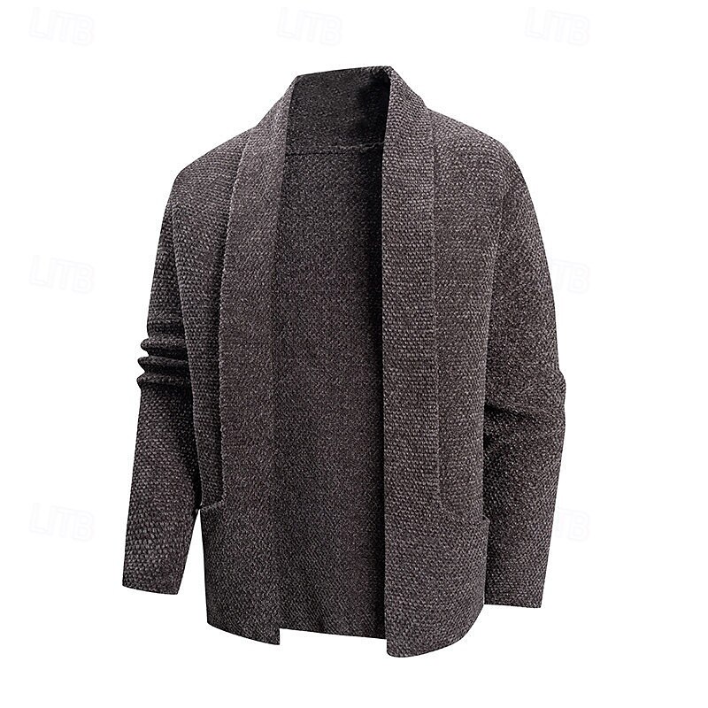 Men's Sweater Cardigan Sweater Ribbed Knit Short Knitted Plain Fold-over Collar Vacation Fashion Casual Daily Wear Clothing Apparel Spring &  Fall Black Coffee M L XL4