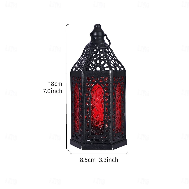 Vintage Iron Christmas Candle Holder, Geometric Star Glass Lantern, Windproof Hanging Candle Holder for Home, Bar, Party, Wedding, Restaurant Decoration and Gift4