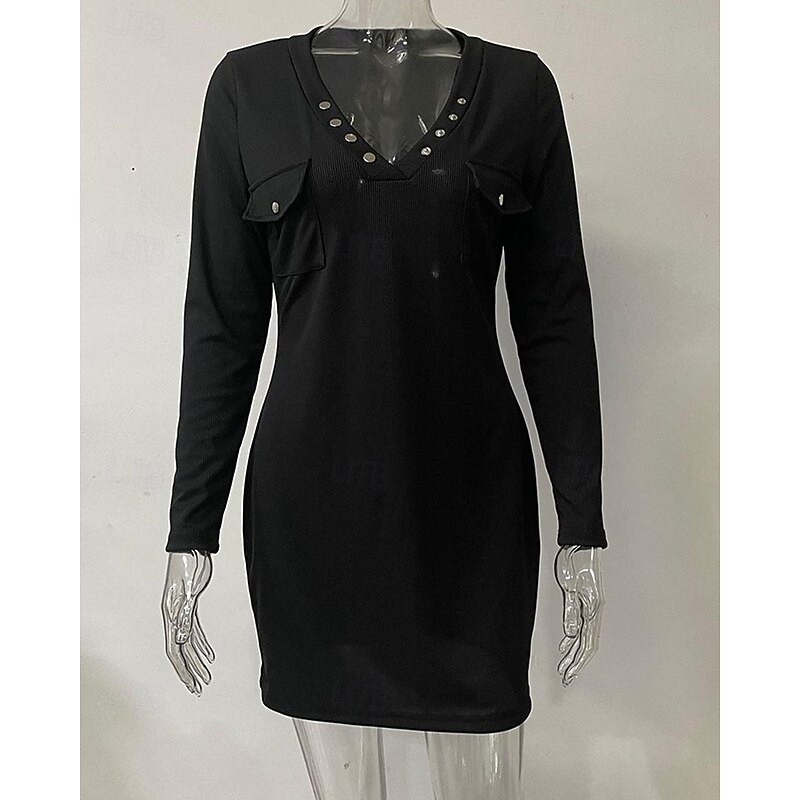 Women's Mini Dress Black Dress Cocktail Dress Bodycon Formal Dress Fashion Modern Vacation Going out Weekend Regular Fit Plain Long Sleeve V Neck Black White Pink Khaki Spring Fall2
