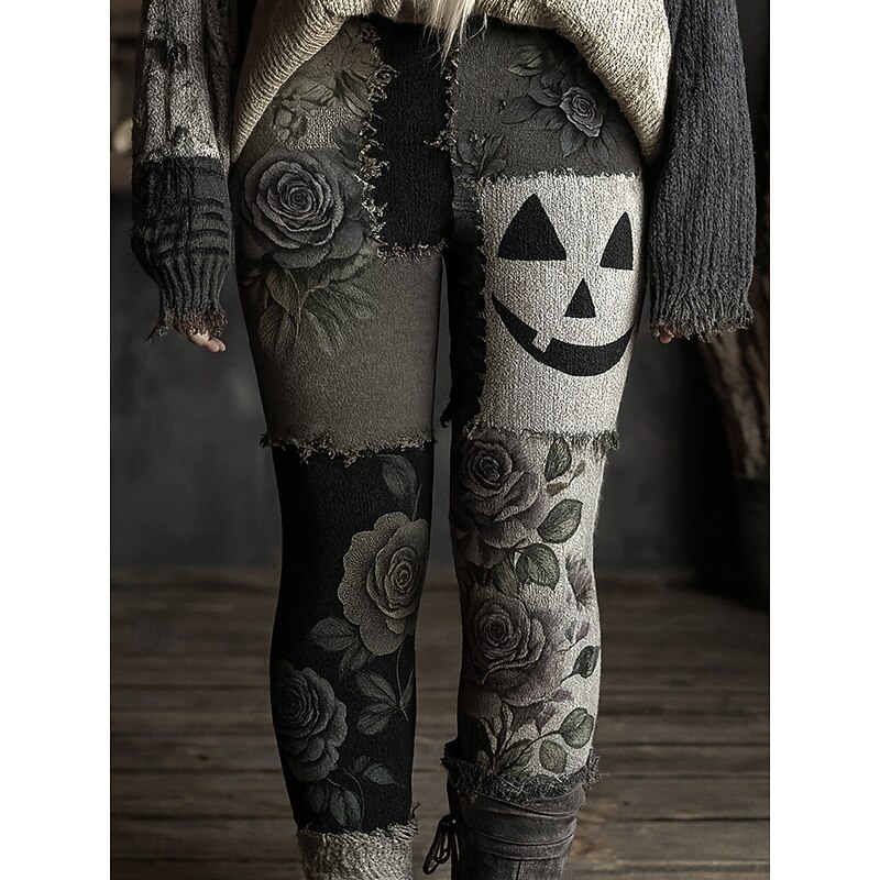 Women's Leggings Vacation Vintage Ethnic Style Full Length High WaistPantsHalloween Graphic Animal Cat Drawstring Patchwork 3D Print Quick Dry Breathability Soft Stretchy Formal Outdoor Vacation Gray