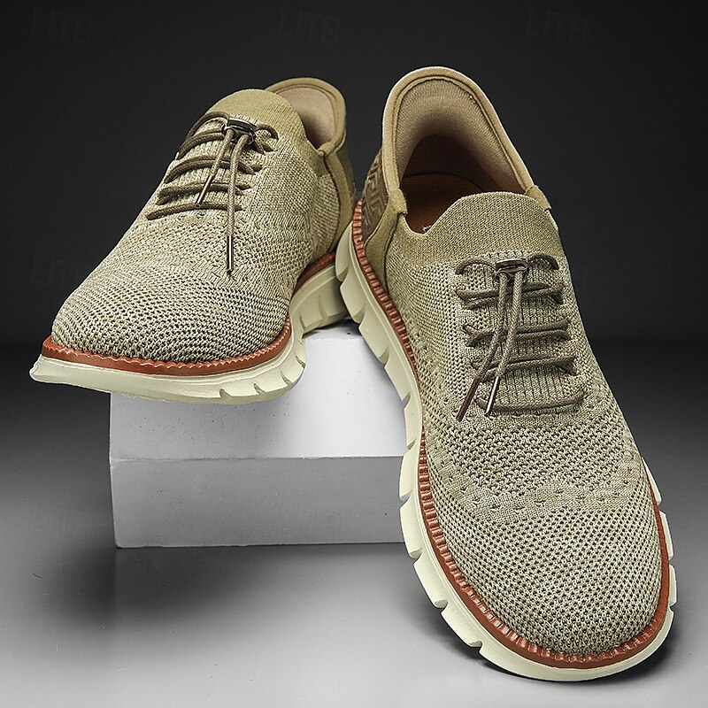 Men's Breathable Knit Oxford Sneakers – Lightweight Casual Shoes with Cowhide Leather Trim for Walking, Daily Wear and Travel2