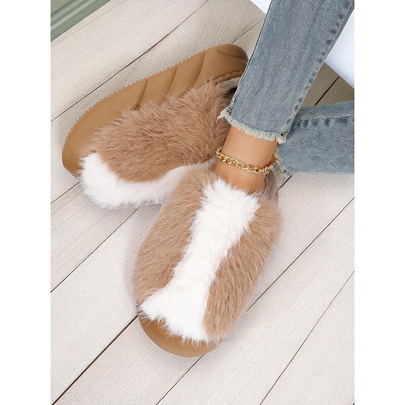 Women's Khaki Fuzzy Slippers, Warm and Comfortable, Perfect for Relaxing at Home, Cozy Evenings and Winter Holidays4