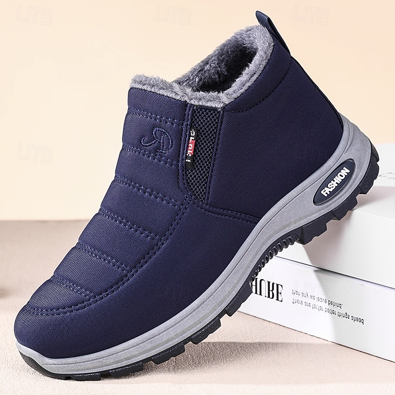 Men's Waterproof Warm Ankle Boots with Faux Fur Lining, Lightweight Slip-Resistant Winter Shoes for Outdoor Walking and Casual Daily Wear