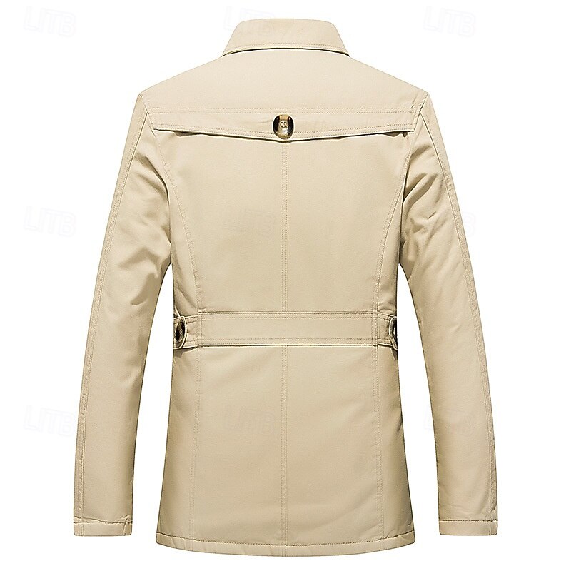 Men's Fleece Jacket Peacoat Trench Coat Vacation Daily Fall Winter 100% Cotton Thermal Warm Outerwear Clothing Apparel Fashion Classic Plain Pocket Lapel Single Breasted2