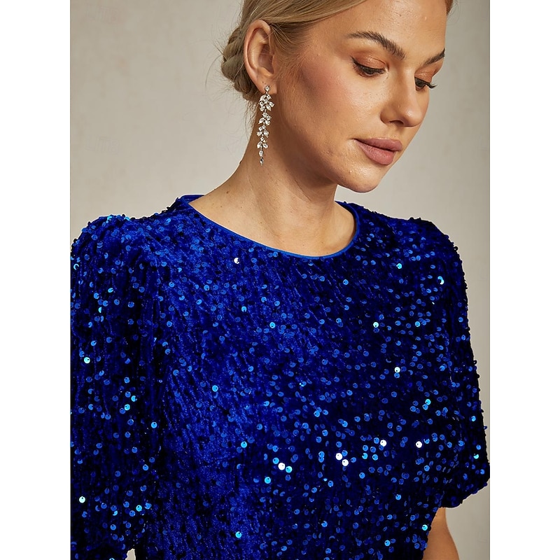 Women's Maxi Dress Sheath Dress A Line Dress Puff Sleeve Dress Party Birthday Party Regular Fit Solid Color Short Sleeve Crew Neck Royal Blue Spring Fall Winter3