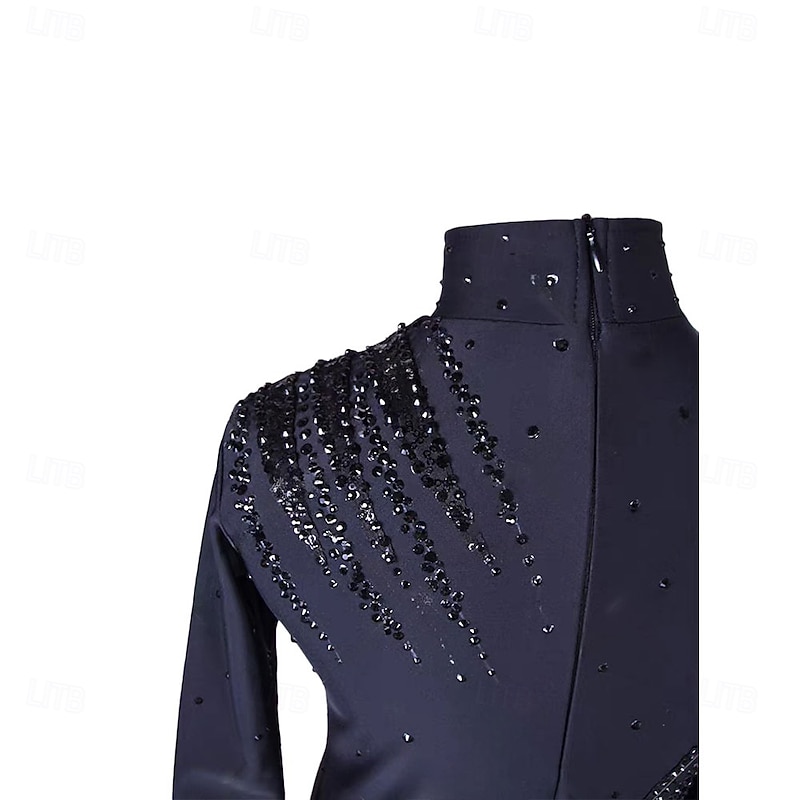 Figure Skating Top Men's Boys' Ice Skating Tops Black Patchwork Spandex High Elasticity Training Professional Competition Skating Wear Classic Crystal / Rhinestone Long Sleeve Ice Skating Figure4