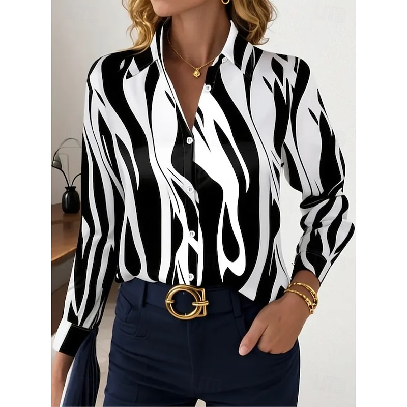 Women's Shirt Graphic Geometric Vintage Daily Casual Long Sleeve Shirt Collar Regular Tops Daily Holiday Print Black Yellow Pink Light Brown Brown Summer Spring