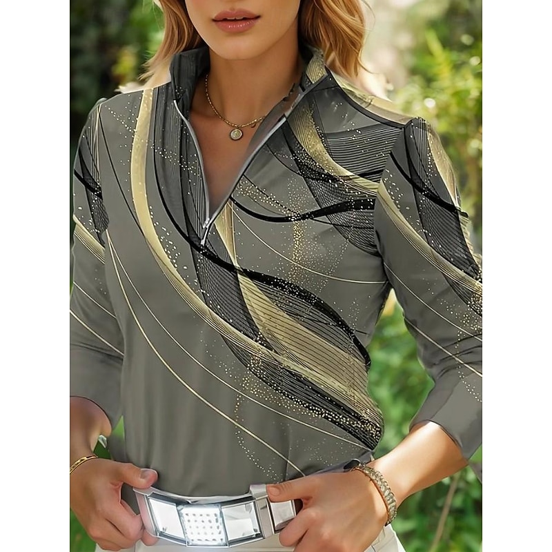 Women's Tunic Ombre Graphic Geometric Vintage Stylish Classic Long Sleeve Shirt Collar Regular Tops Daily Sports Going out Gray Spring Fall