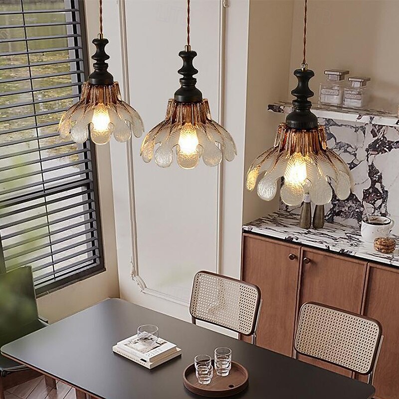 Pendant Light 1-Light Adjustable Ceiling Balcony Chandelier Hanging Lamp Transparent Glass Ceiling Light with Glass Shade