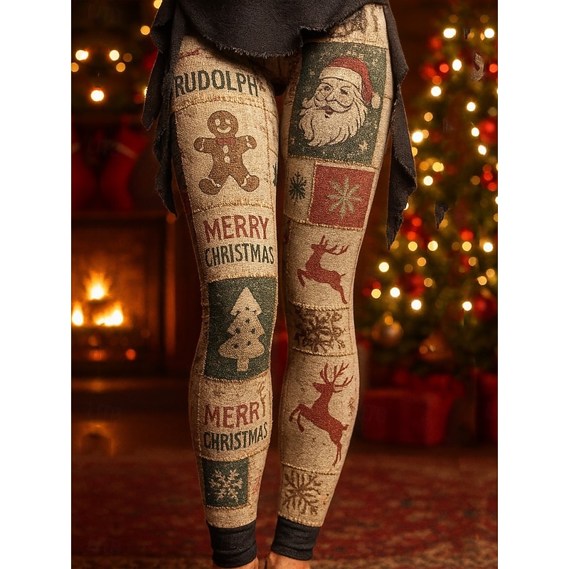 Women's Leggings Vacation Vintage Ethnic Style Full Length High WaistPantsUgly Christmas Graphic Santa Claus Christmas 3D Print Novelty Quick Dry Breathability Soft Stretchy Formal Outdoor Vacation