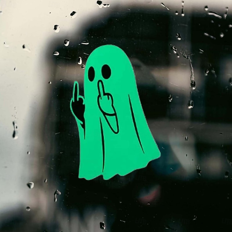 4/5pcs Glowing Ghost Middle Finger Sticker Funny Halloween Ghost Decoration Glow-in-The Dark Ghosts Prank Sticker Waterproof Luminous Ghosts Vinyl Car Decal for Window Clings Home Decor2