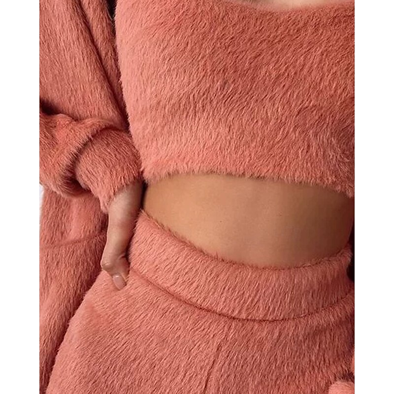 Women's Pajamas Loungewear Fashion Casual Pure Color Shorts Vacation Home Bed Long Sleeve Crew Neck Orange Fall Winter Regular Fit3