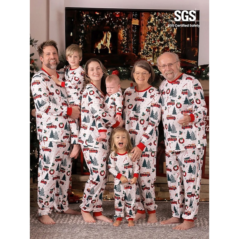 Christmas Trees Family Christmas Pajamas Nightwear Men's Women's Boys' Girls' Family Matching Outfits Sweet Graphic Pattern Adults Kid's Christmas New Year Christmas Eve Home Wear Top Pants