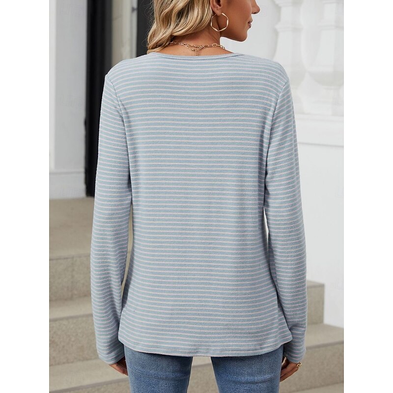 Women's Blouse Striped Stylish Casual Long Sleeve Crew Neck Regular Tops Daily Buttons Print Black Blue Green Gray Summer Spring Fall4