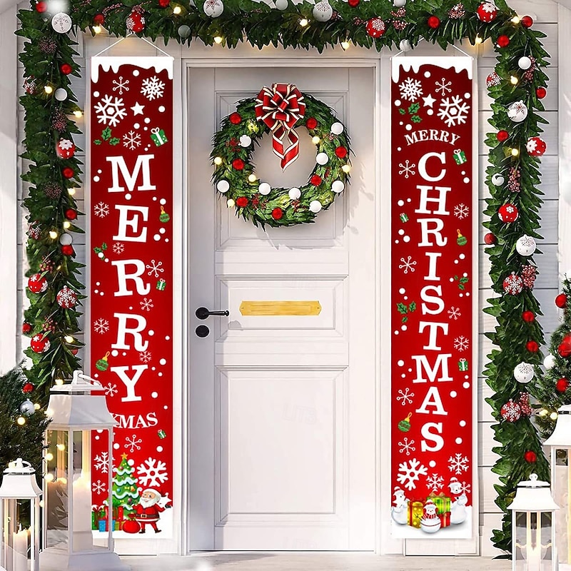 2025 Christmas Door Couplets Set, Holiday Party Decoration, Xmas Front Door Hanging Banner, Festive Home Door Flags2