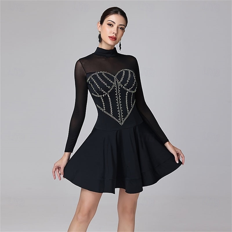 Women's Black Long Sleeve DanceWear Dance Dress Performance Wear